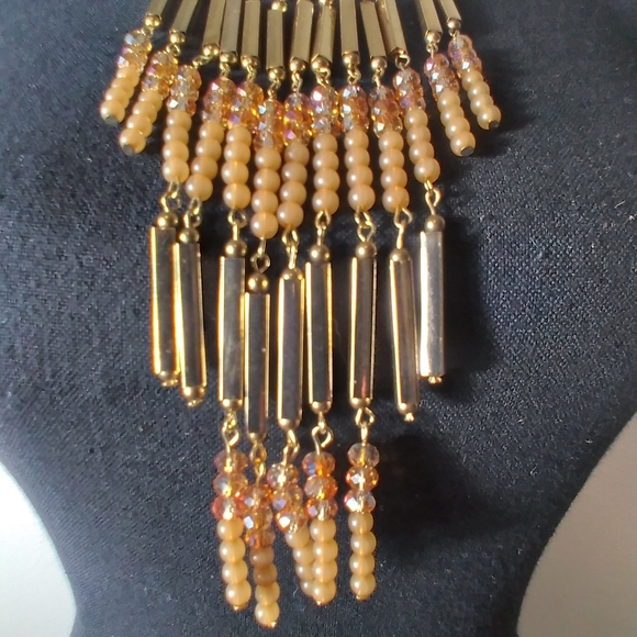 Elegant Cleopatra Gold-Tone and Brown/Iridescent Beaded Necklace - Picture 10 of 11